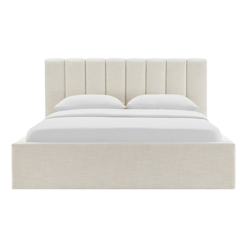 Delmar Upholstered Platform Bed, Effie Linen Performance Linen, King