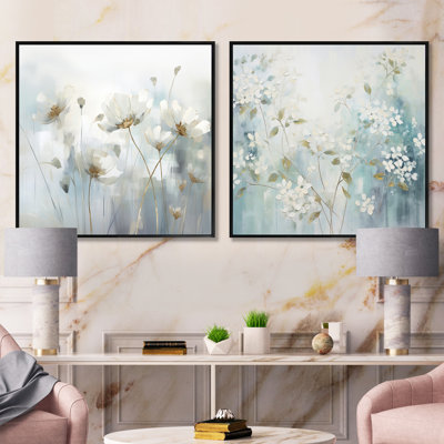 Green Beige Serene Meadows - ensemble de 2 collages carrés botaniques abstraits