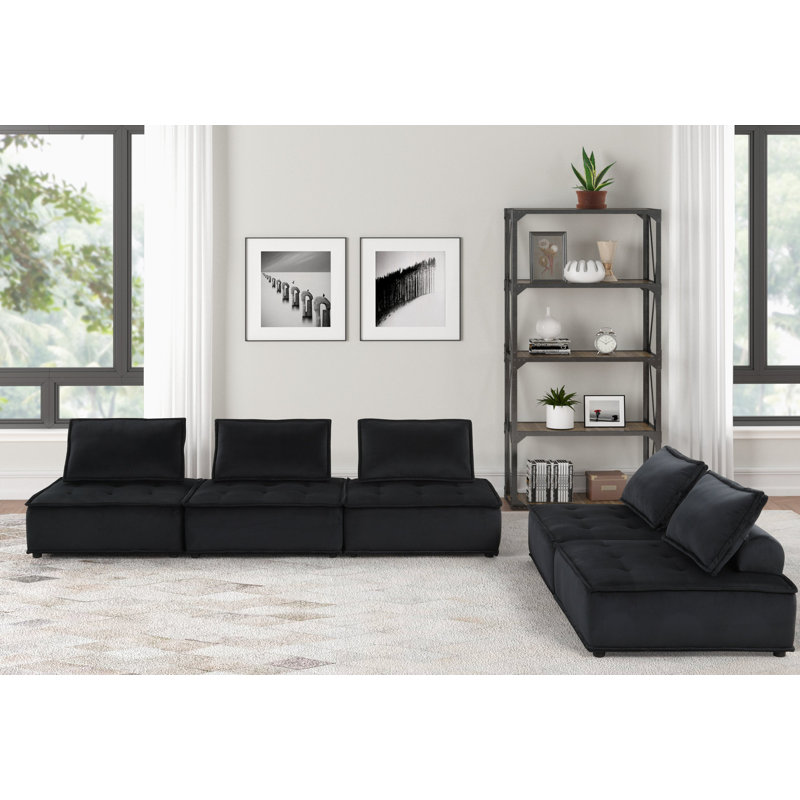 Canapé modulaire Modern Canapé Modulaire, Velours noir, 79.97" H x 119.97" W x 28.97" D