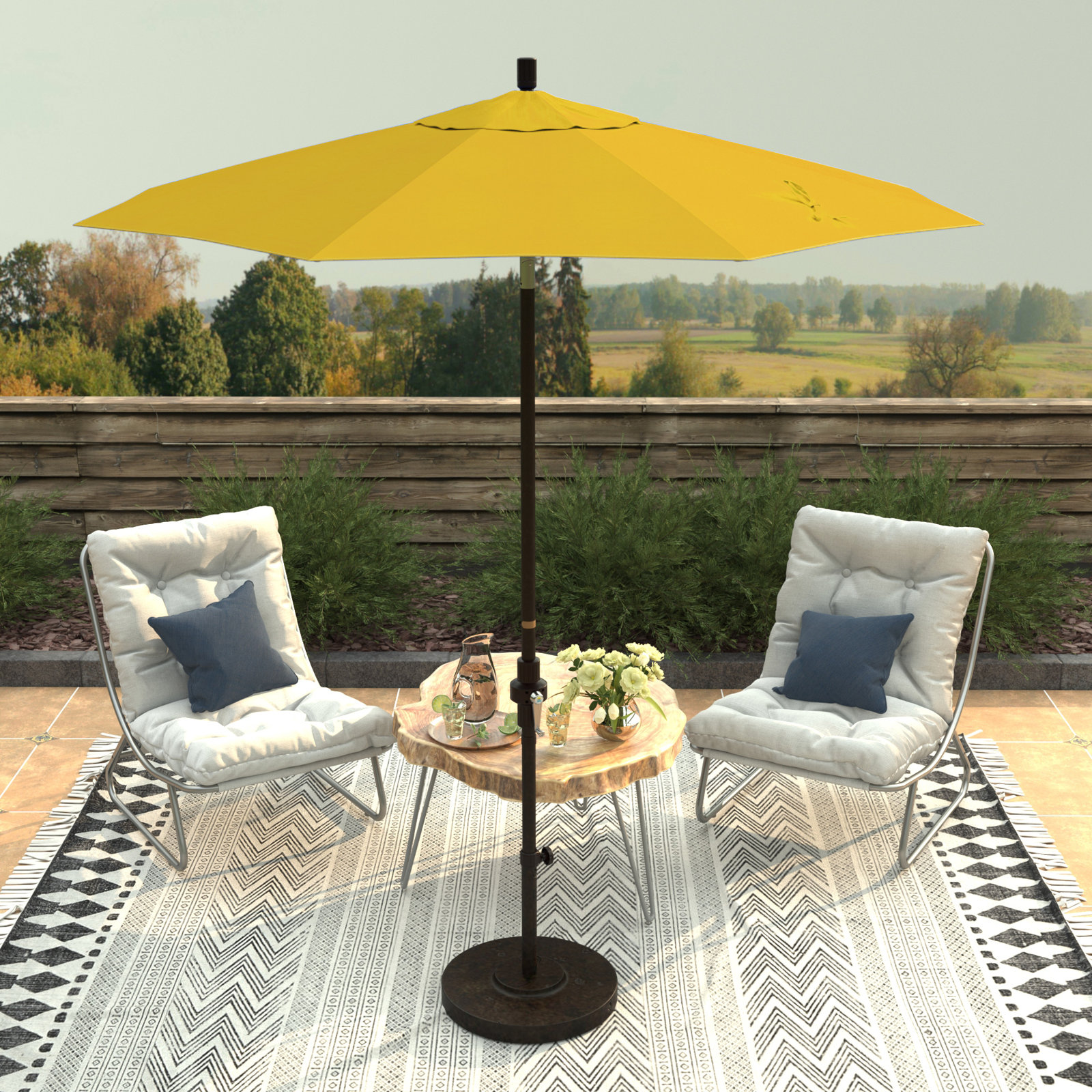 Che 90'' Outdoor Umbrella, Yellow Performance Canvas
