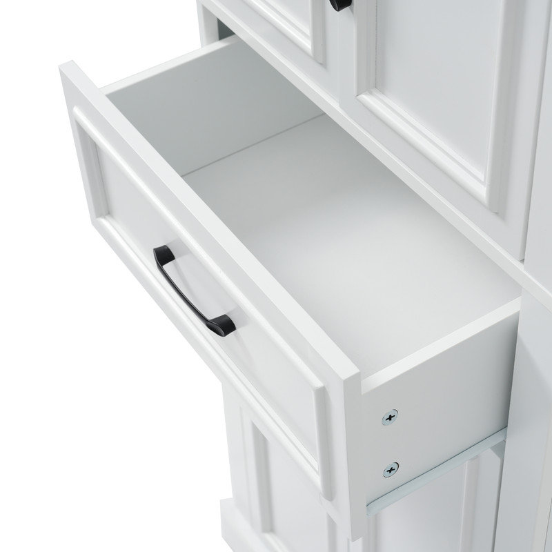 Meuble-lavabo autoportant avec tablettes réglables et portes à fermeture en douceur