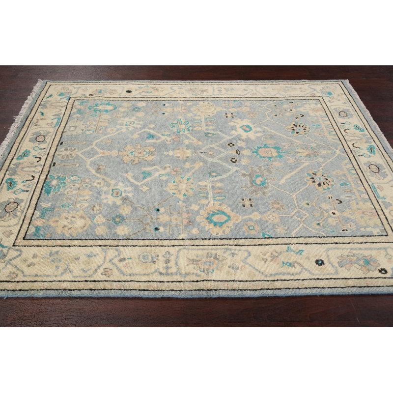 Tapis décoratif en laine noué à la main de conception unique 4 pi 9 po x 6 pi 4 po New Age