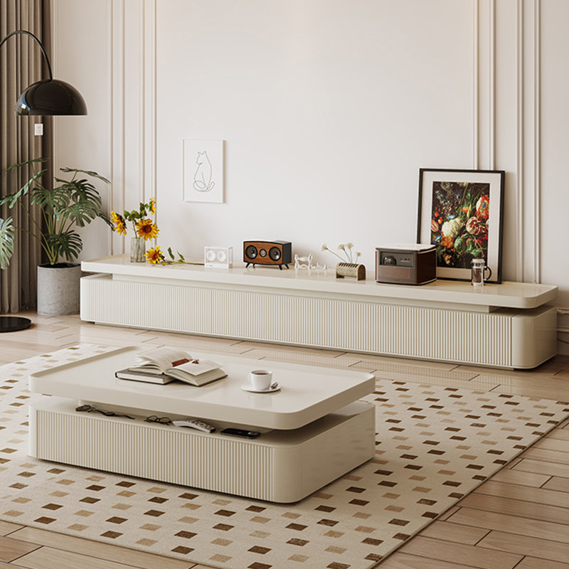 Meuble télé et table basse Living Room, Blanc, Blanc