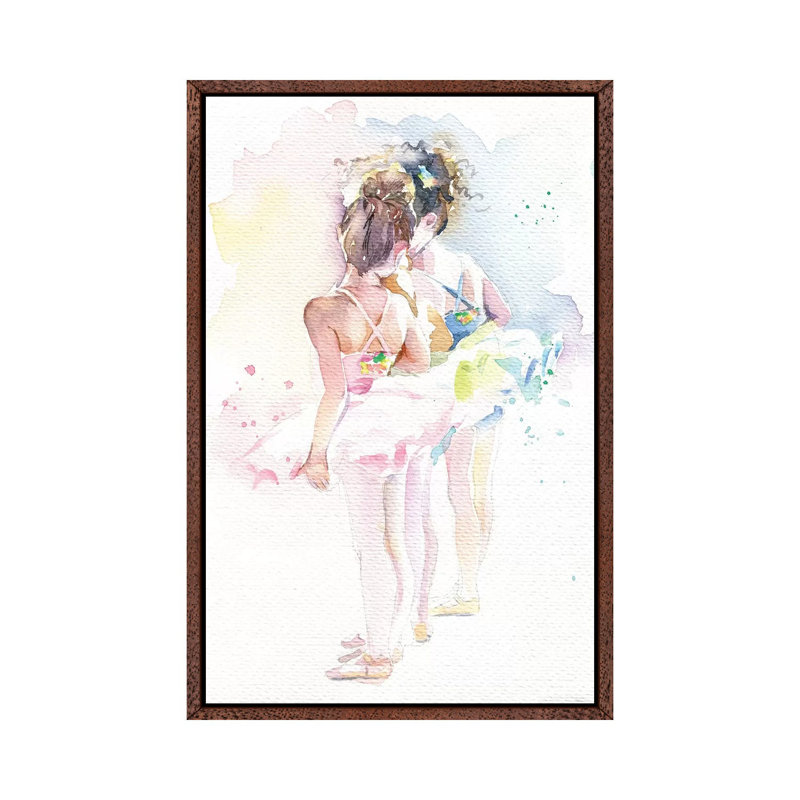 Little Ballerinas by Marina Ignatova - Painting on Canvas, 66.04cm H x 45.72cm W x 3.81cm D, Brown Framed