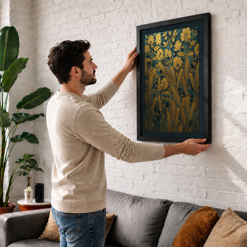 Golden Wildflowers Botanical - Framed Print, A3 - 42.0 x 29.7 cm, White