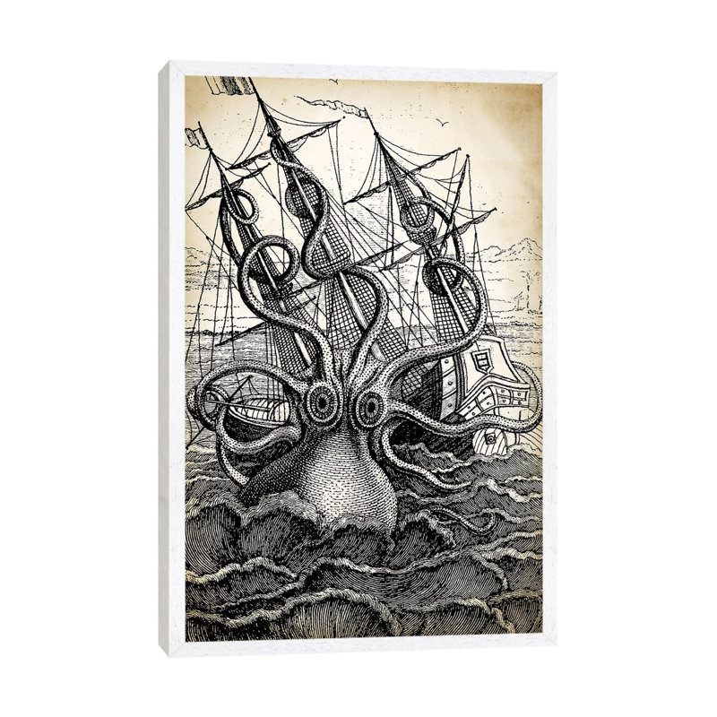 Kraken - Print on Canvas, 101.6 cm H x 66.04 cm W, White Framed