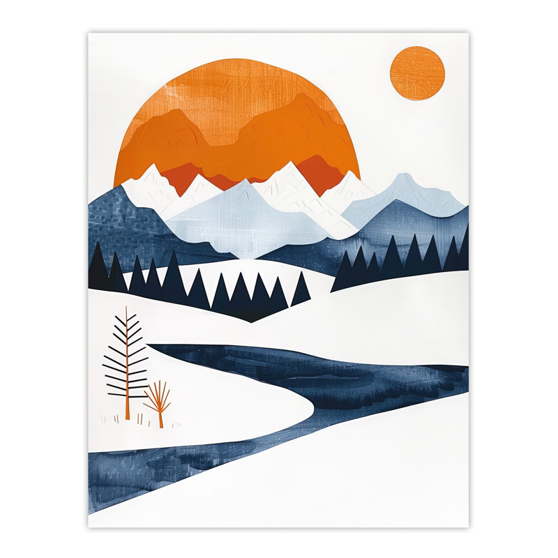 Abstract Geometric Orange Winter Landscape Wall Art Print