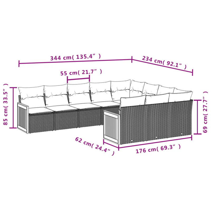  Ensemble de canapé de jardin beige
