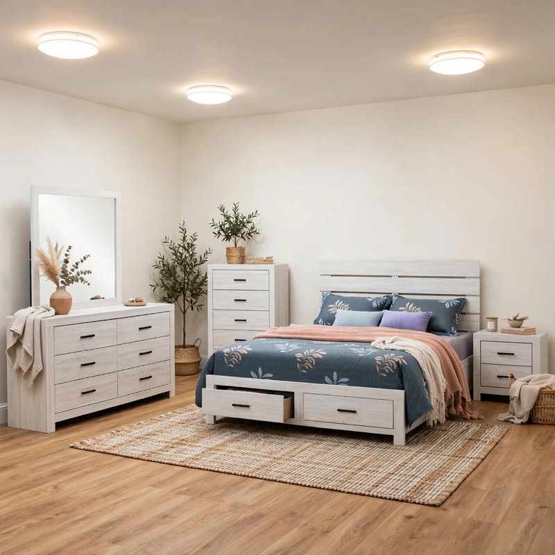 Ensemble de chambre avec grand lit Silc 5 pièces, brun chêne et bronze foncé, miroir, Brun chêne, bronze foncé, Queen