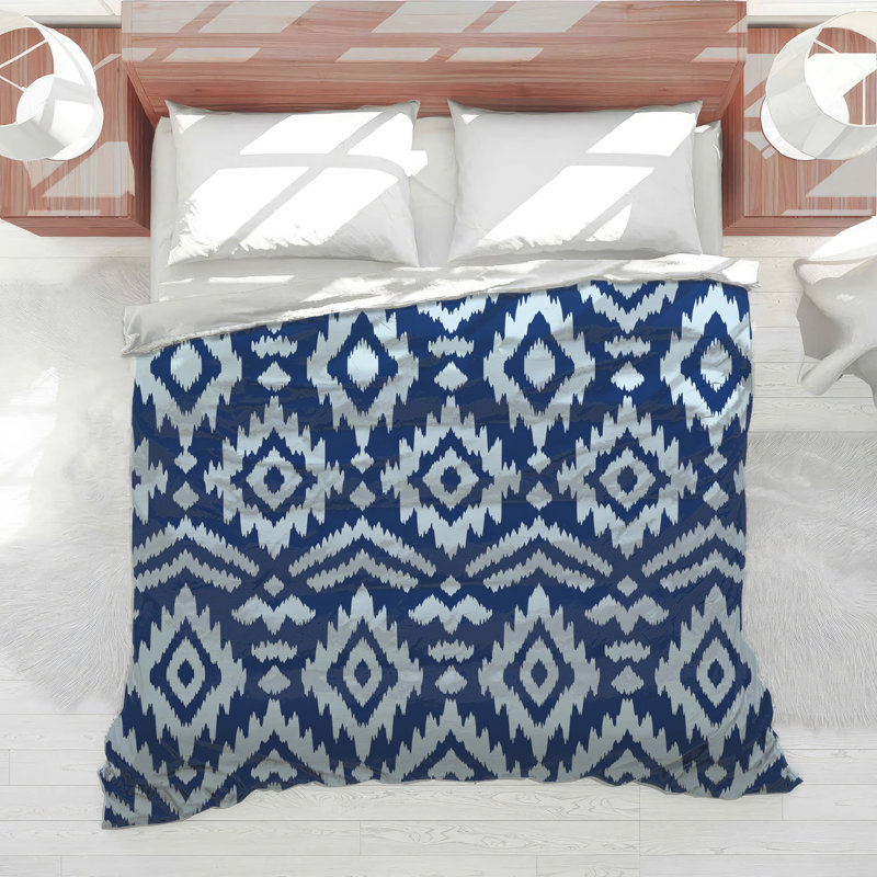 Blue Ikat Diamond Pattern Comforter, Queen