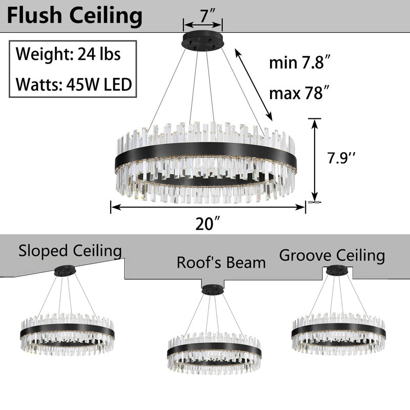 Glam Dimmable Led Crystal Chandelier, Matte Black