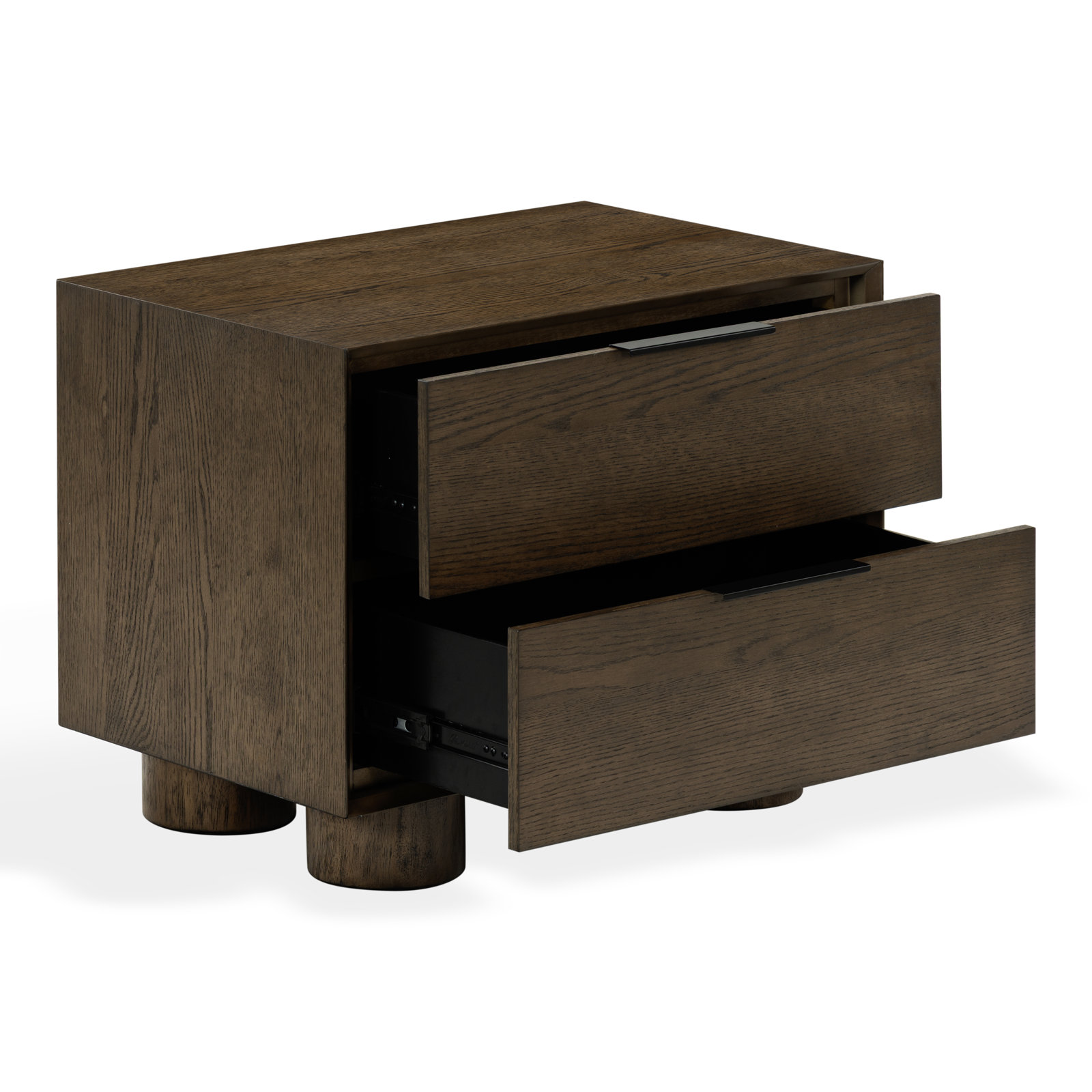Vanora Wood 2 Drawer Nightstand, Dark Brown Oak