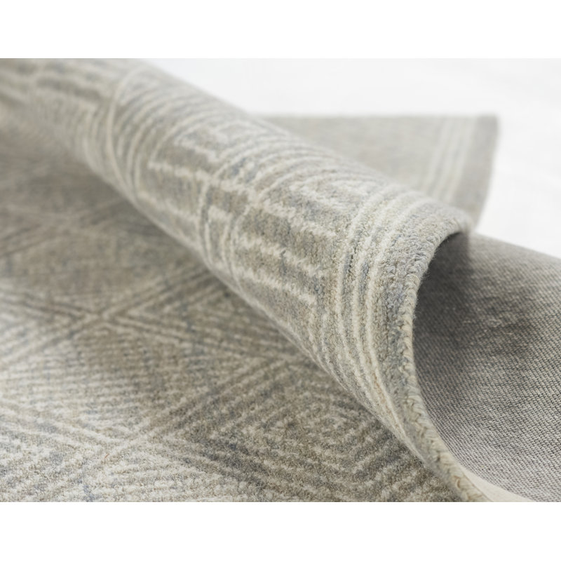 Babiarz Hand Hooked Wool Geometric Area Rug in Ivory/Gray, Rectangle 9' x 12'