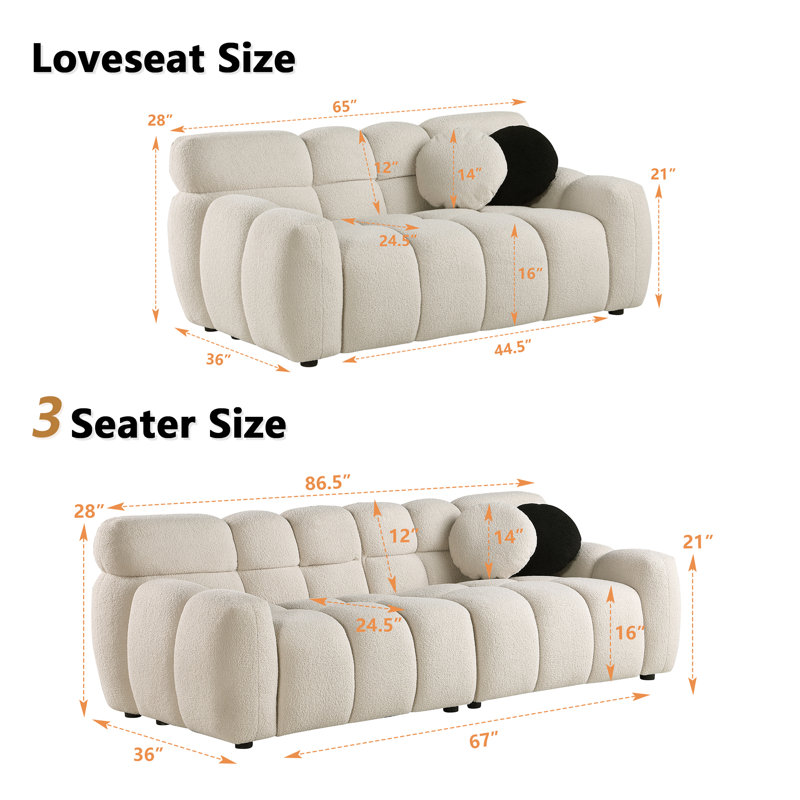 Allasia 86.5'' CAL117 Compliant Sofa, Beige Boucle