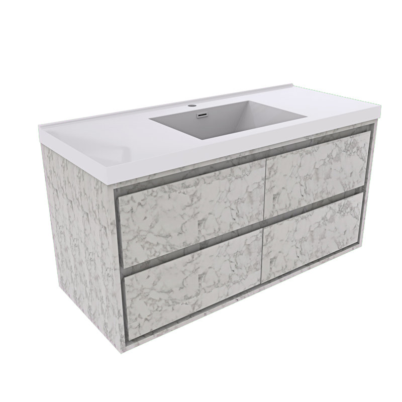 Azden 60" Wall-Mounted Single Bathroom Vanity Set, Marble White
