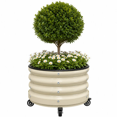 24.4" Tall Rolling Metal Planter Pot, 20 Gal Tree Pot on Wheels for Patio, Garden, Olive & Citrus Trees