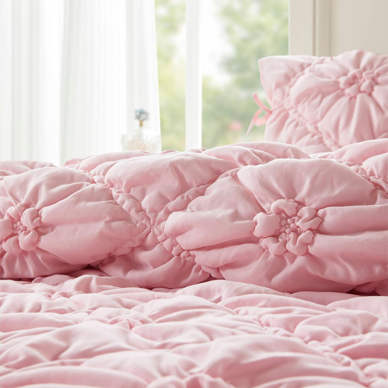 3PCS Full/Queen Comforter Set, Full/Queen Sheet Set + 2 Additional Pieces, Pink