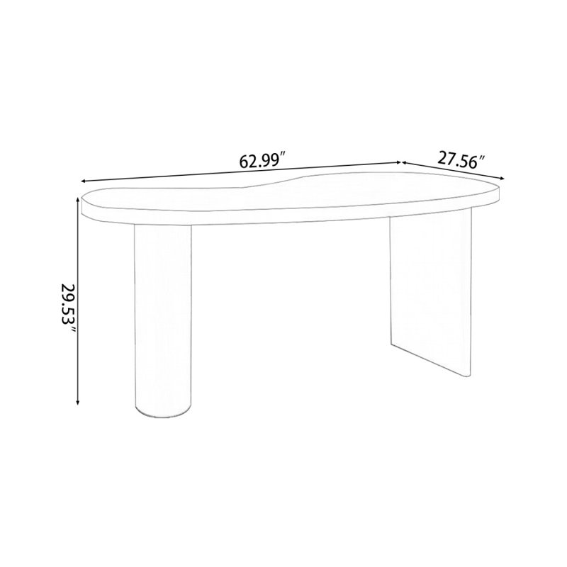Bureau d'écriture en bois massif courbé blanc, Noir, H 29,53 po x l 62,99 po x P 27,56 po