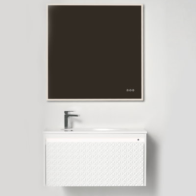 36" Floating Bathroom Vanity with Sink – Wall-Mounted Wood Cabinet with LED Lights, 3D Drawer Panel, Soft-Close Storage & Acrylic Basin