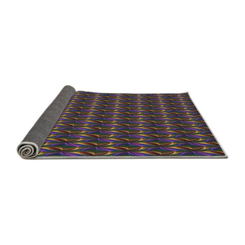 Tapis bleu/rose à motifs, Rond 3 pi