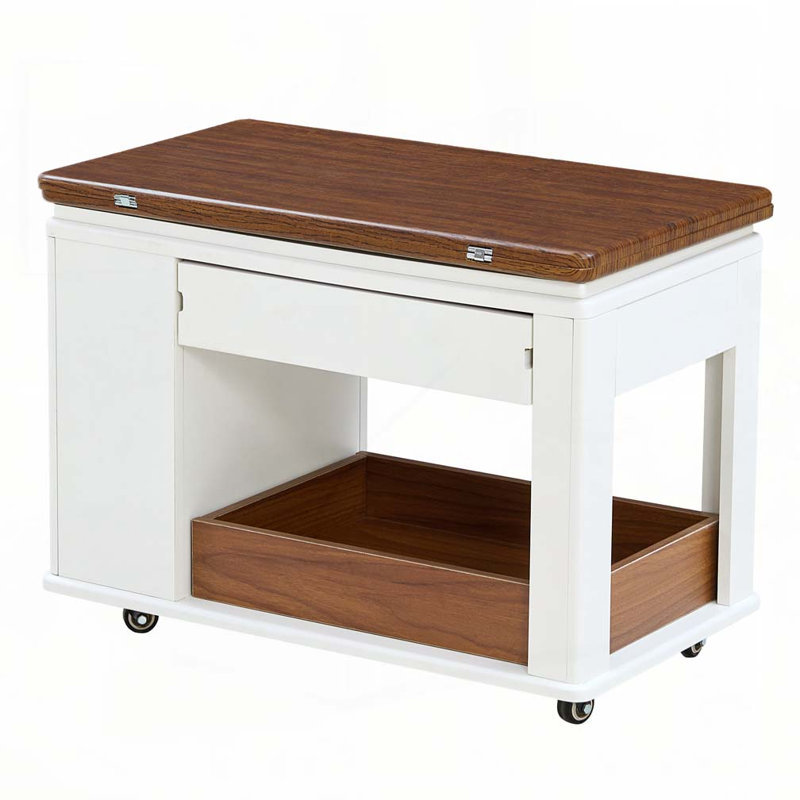 Coffee Table with Foldable Top & Casters, White