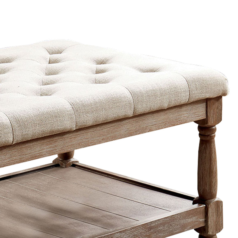 Banc de rangement rembourré avec tablettes Hetzel, Beige, H 18,5 po x l 54 po x P 15,75 po