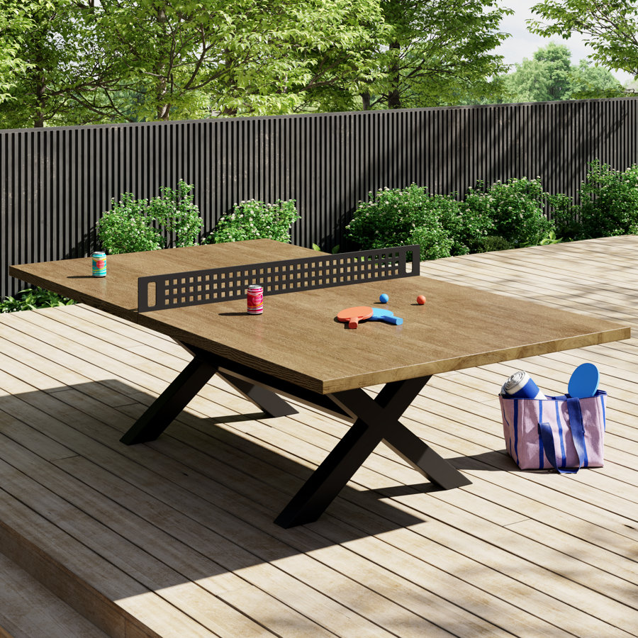 Joola Berkshire Outdoor Table Tennis Table -Ping Pong Table with Steel Net Set & Frame - Multi Use Ping Pong Conference Table or Dining Table