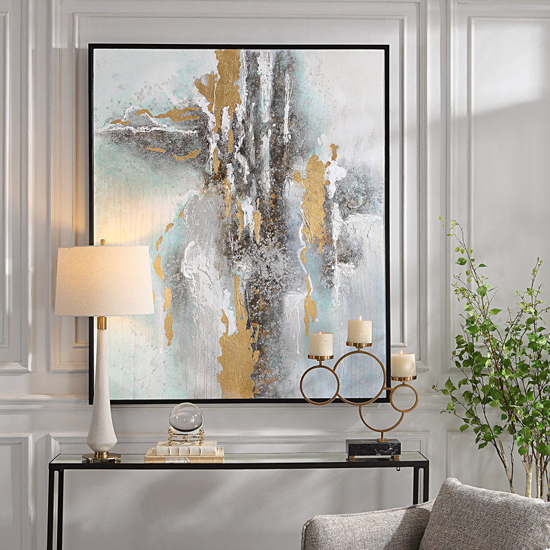 Mountain Mist Abstract Canvas with Satin Black Frame