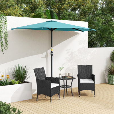 Parasol de patio semi-parasol 9,8 pi, manivelle, bleu clair