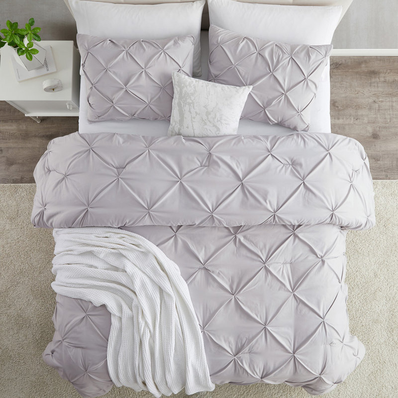 Housse de couette avec insert Pinch Pleat, Housse de couette pour très grand lit + 3 pièces, Gris clair