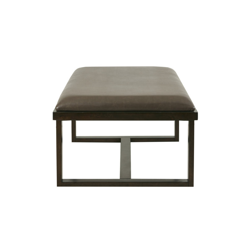 Tracey Brown Faux Leather Cocktail Ottoman with Wood Trim