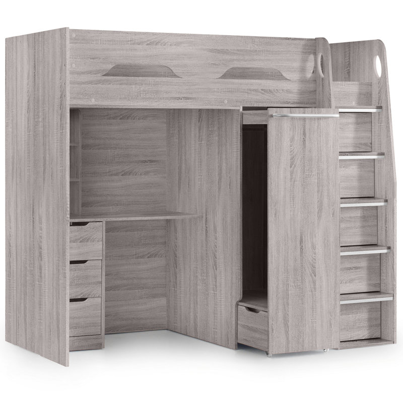 Canale 90 X 190cm Loft Bed with Storage Included with Desk Included, White/Silver