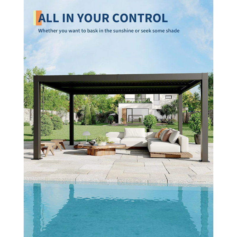 Louvered Pergola with All-Aluminum Frame, Adjustable Louvered Roof, 12 ft x 16 ft, Integrated Drainage System, Modern Outdoor Patio and Deck Gazebo
