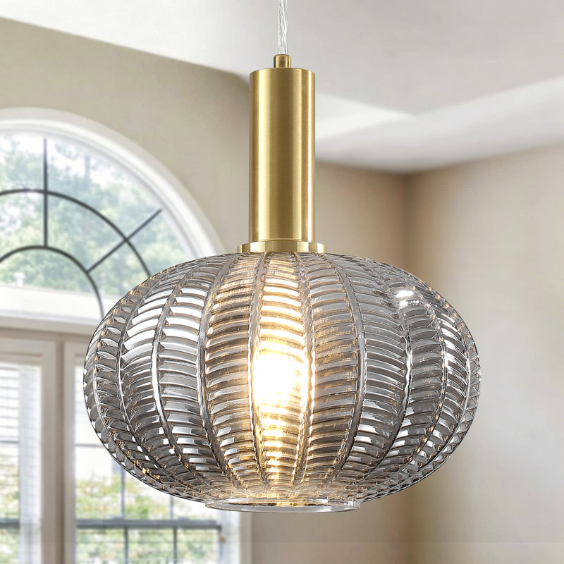 Luminaire suspendu sphérique en verre 1 lumière 10,24 "à intensité variable pour îlot de cuisine, Doré