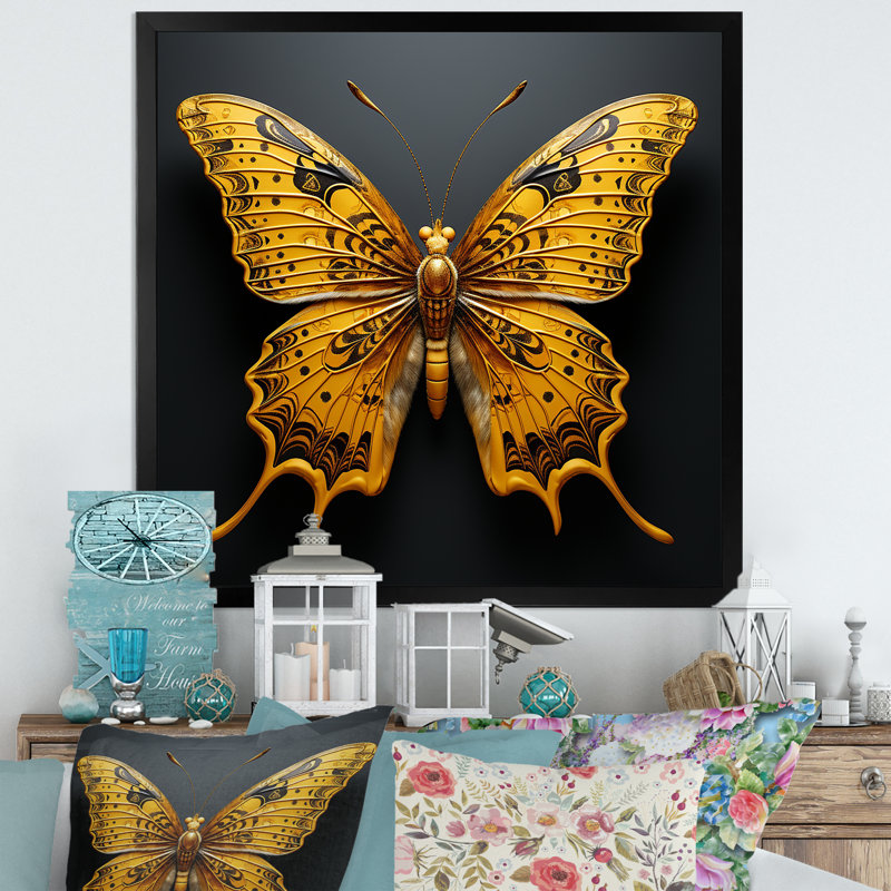 «Butterfly Expressionist Freedom - Butterfly», reproduction d'art sur toile, Cadre simple noir, H 30 po x l 30 po x P 1 po