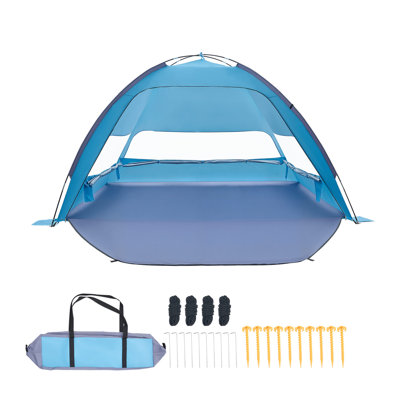 Abri de plage pour 6 personnes, protection UPF 50+, toile d'ombrage portable avec sac de transport et poches de sable, parasol de plage léger et facile à installer pour le camping