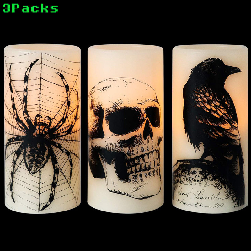 Halloween Flickering Candles Flameless Battery Operated(Pack of 3, D3 x H6)