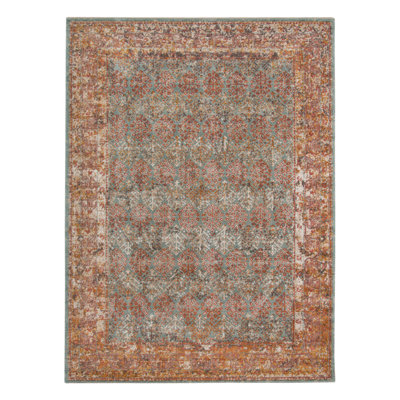 Tapis bleu sarcelle tissé à la machine 7 pi x 9 pi Southwestern