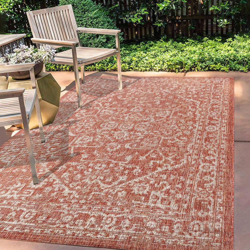 Massimo Bohemian Medallion Textured Weave Red/Taupe Indoor/Outdoor Rug, Rectangle 7'9" x 10'