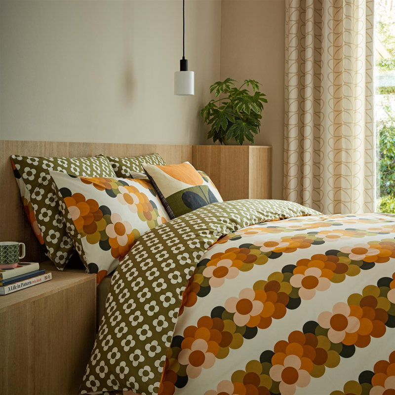 Orla Kiely Retro Flower Stripe Multi Duvet Cover Set Retro Themed Super King Bedding Set