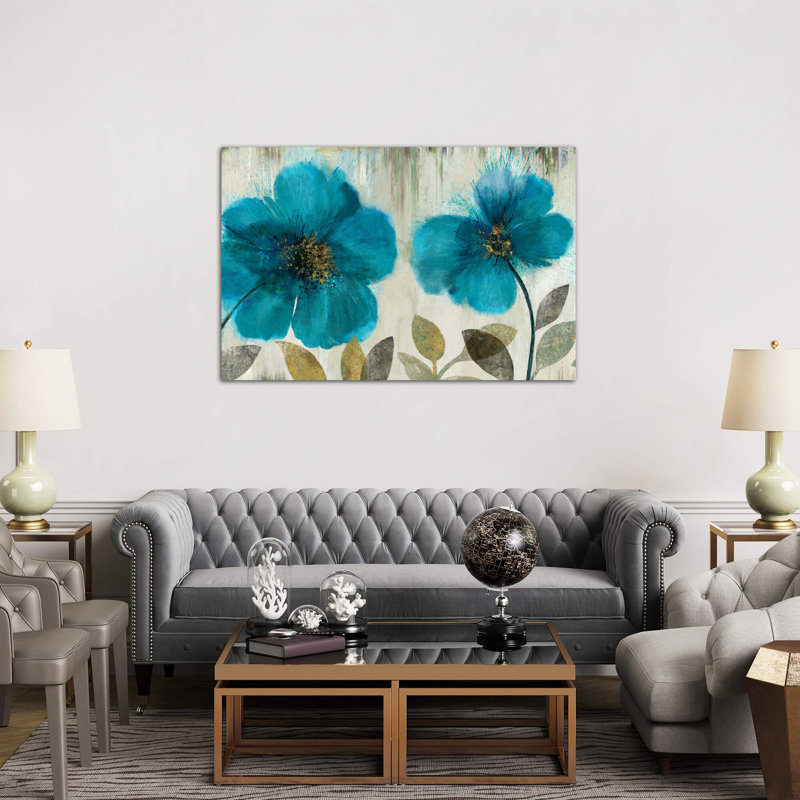 Teal Flowers 1 Piece Painting on Canvas, 101.6 cm H x 66.04 cm W x 1.91 cm D, Wrapped Canvas