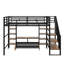Lit mezzanine double en métal avec escalier, table et tablettes