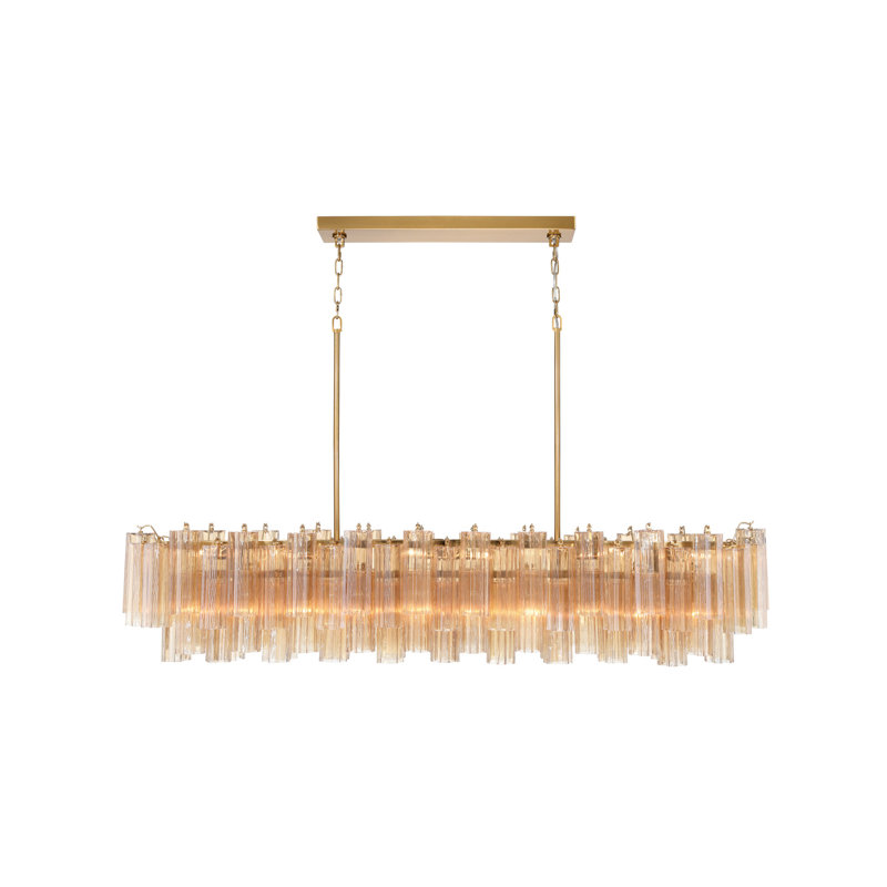 Lustre linéaire en laiton vieilli de 65 po Delaney, Ambre, Laiton vieilli