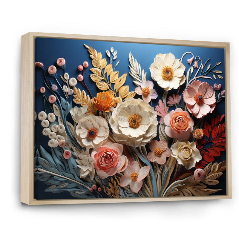 «White Wildflowers Natures Symphony II», art mural fleurs sauvages, H 24 po x l 32 po x P 1 po, Cadre naturel flottant