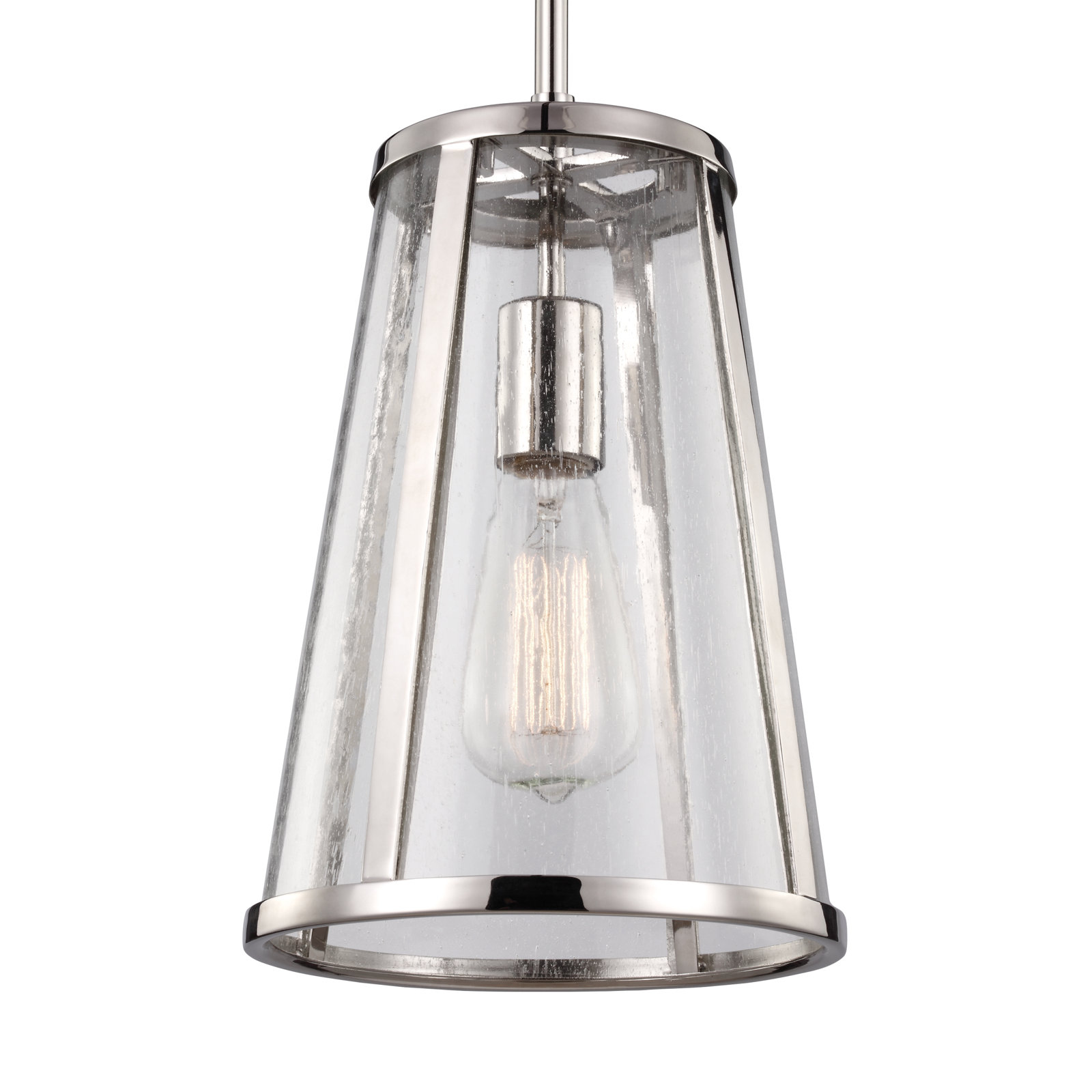 Single Light Glass Dimmable Pendant, Polished Nickel, 17.38" H x 16" W x 16" D