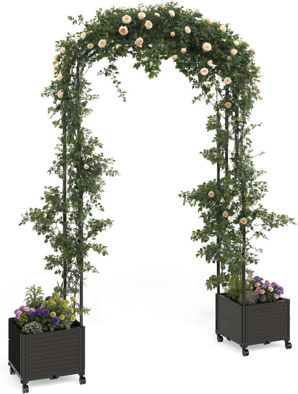 Treillis de jardin avec jardinière, tonnelle en métal robuste pour plantes grimpantes et décoration de mariage