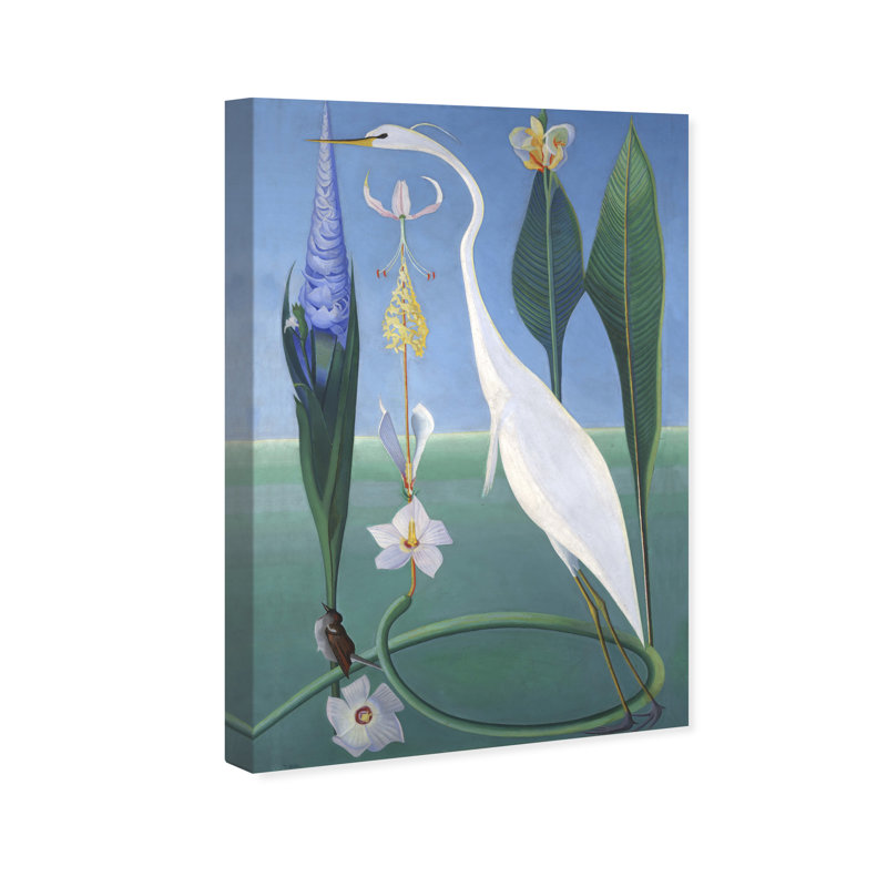 Oiseau dans un jardin - Peinture, Toile tendue, H 45 po x l 30 po