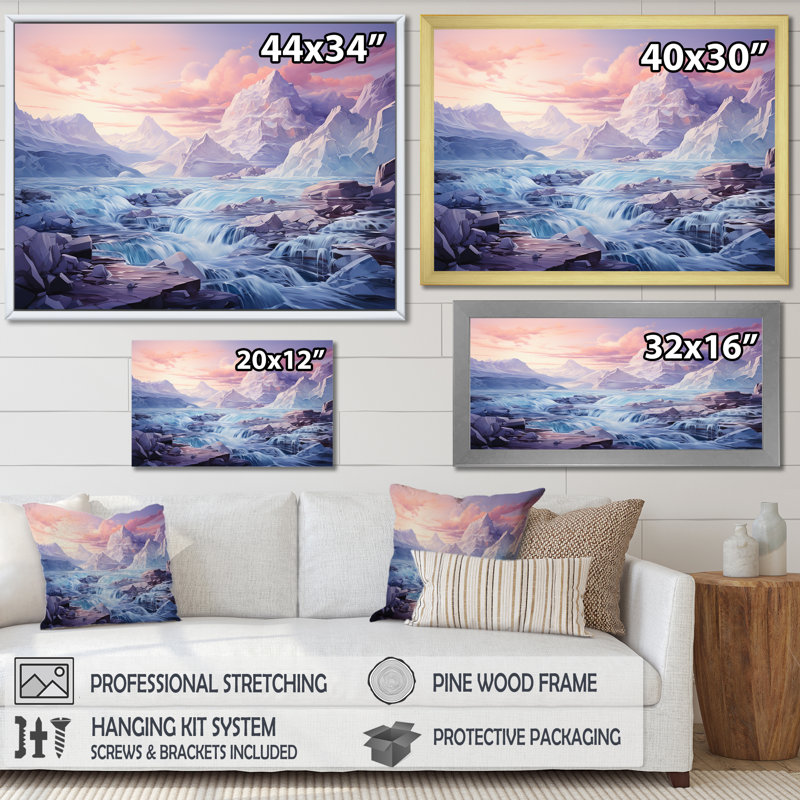 Paysage de Kawaii en Alaska II, Cadre simple blanc, H 24 po x l 32 po x P 1 po