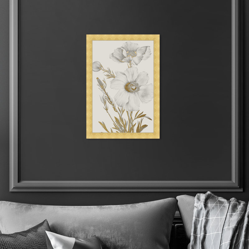 Élégante fleur dorée encadrée, impression pour chambre à coucher, H 17 po x l 12 po, Cadre doré