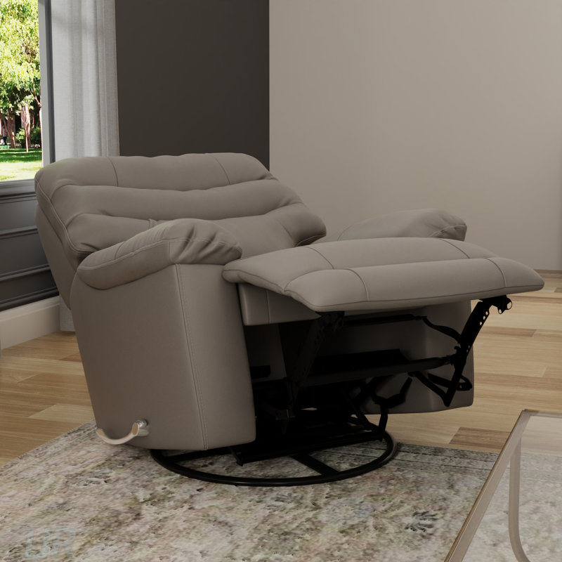 Fauteuil inclinable et oscillant Global Home avec repose-pieds manuel, cuir fleur souple et structure en bois franc durable pour un confort ultime